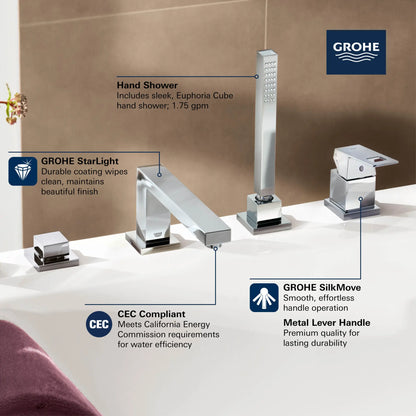 Grohe Eurocube 4-Hole Single-Handle Deck Mount Roman Tub Faucet with (1.75 gpm) Hand Shower