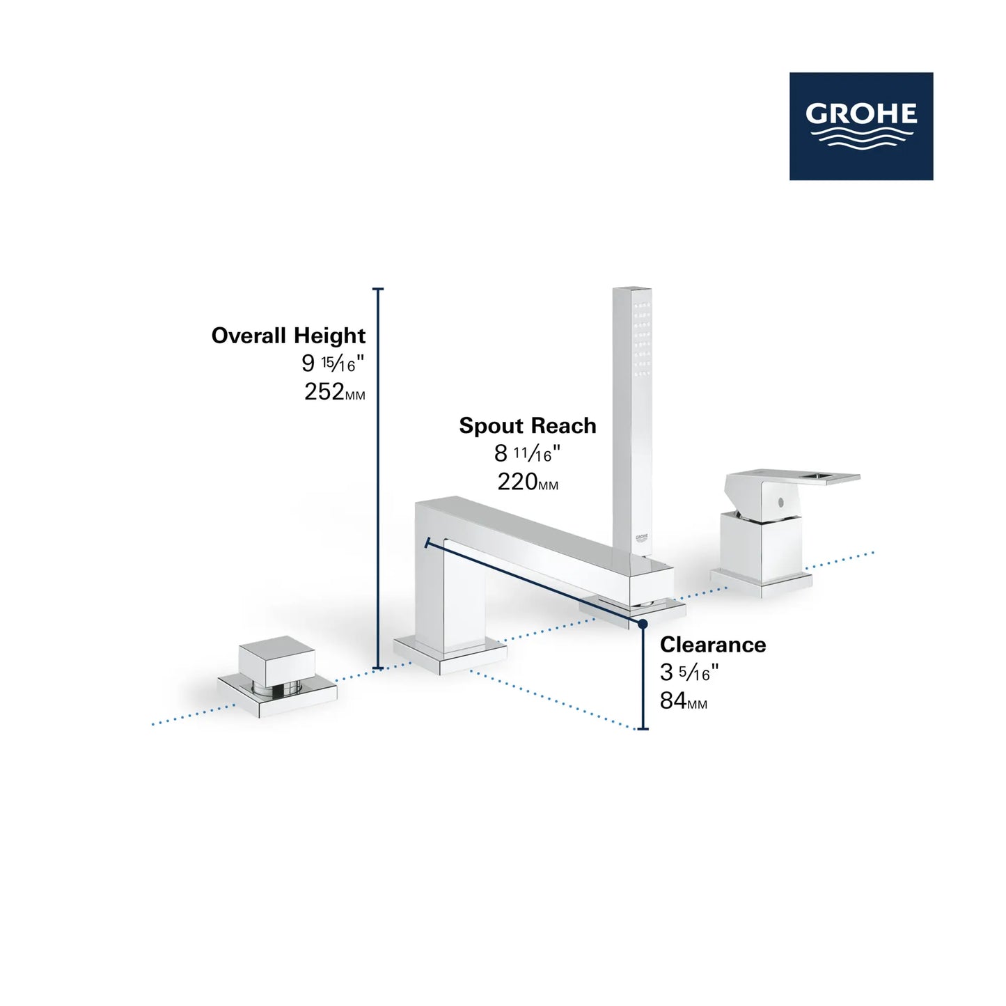 Grohe Eurocube 4-Hole Single-Handle Deck Mount Roman Tub Faucet with (1.75 gpm) Hand Shower