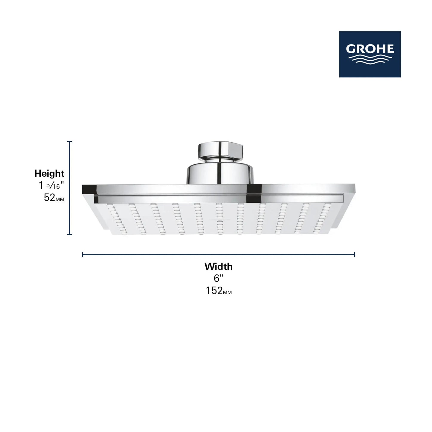 Grohe Euphoria Cube 150 Shower Head, 6" - 1 Spray, 6.6 L/min (1.75 gpm) - 26468