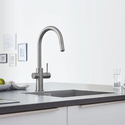 Grohe Blue Single-Handle Pull Down Kitchen Faucet Single Spray with Chilled & Sparkling Water