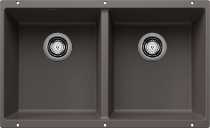 Blanco Precis U 2 Equal Double Bowl Undermount Kitchen Sink - Volcano Gray