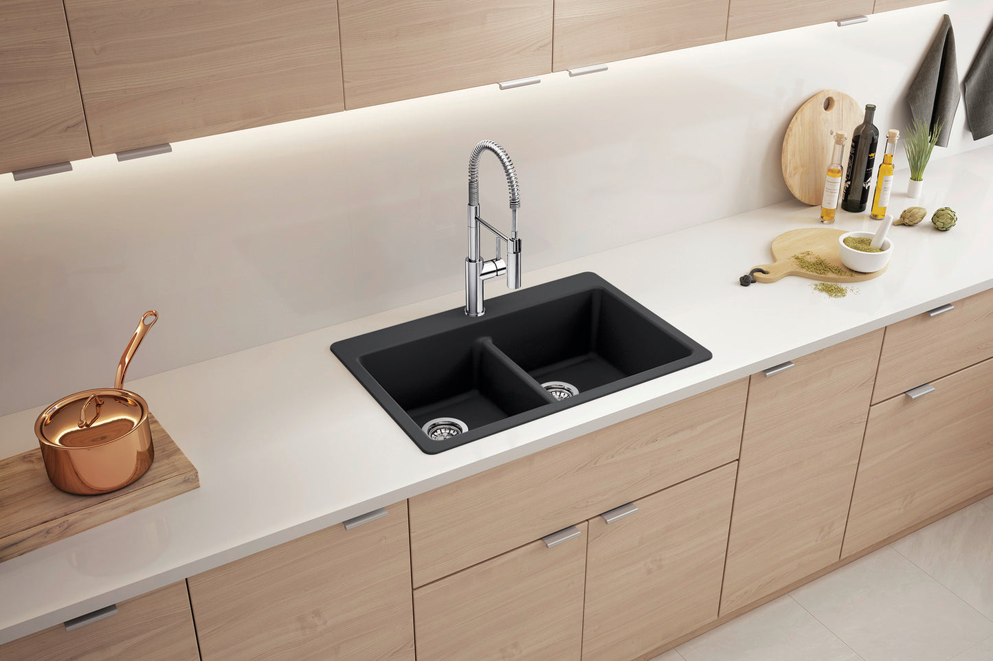 Blanco Liven Silgranit 33" 50/50 Double Bowl Dual Mount Kitchen Sink With Low Divide