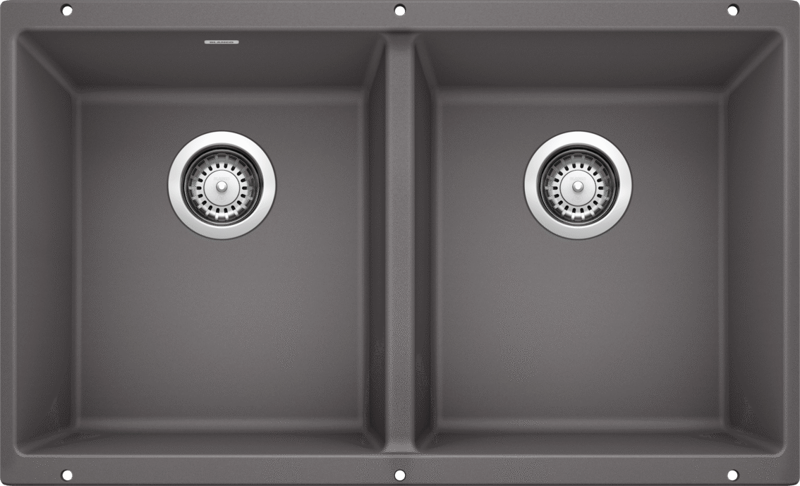Blanco Precis U 2 Equal Double Bowl Undermount Kitchen Sink - Cinder