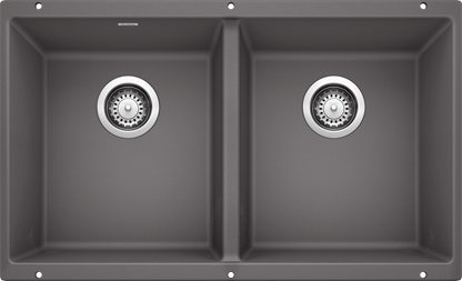 Blanco Precis U 2 Equal Double Bowl Undermount Kitchen Sink - Cinder