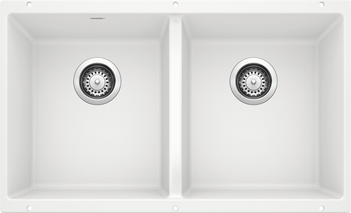 Blanco Precis U 2 Equal Double Bowl Undermount Kitchen Sink - White