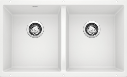 Blanco Precis U 2 Equal Double Bowl Undermount Kitchen Sink - White