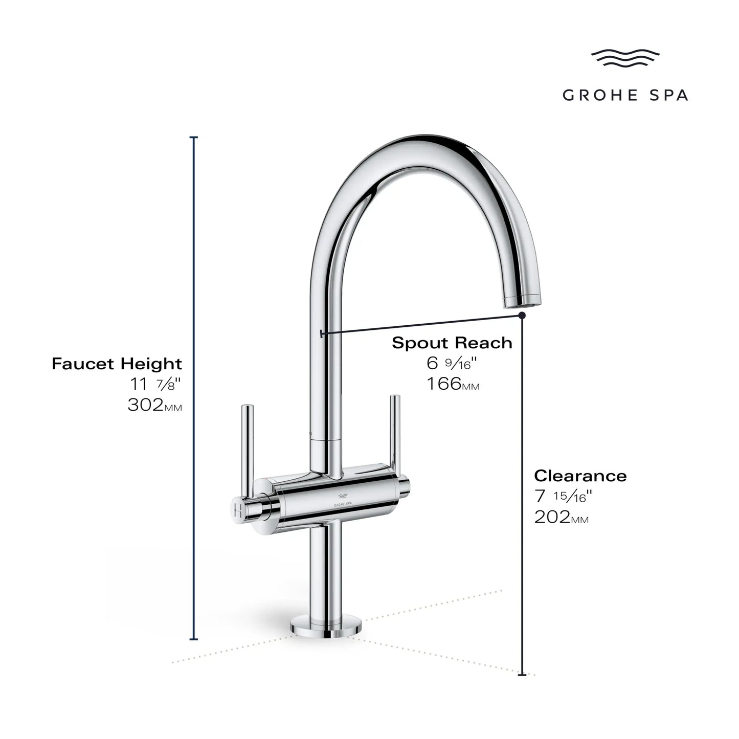 Grohe Atrio New Single Hole Two-Handle L-Size Bathroom Faucet without Handles, 1.2 GPM (4.5 L/min) - 21146