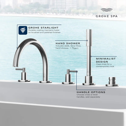Grohe Atrio New 5-Hole 2-Handle Deck Mount Roman Tub Faucet with 6.6 L/min (1.75 GPM) Hand Shower - 25274