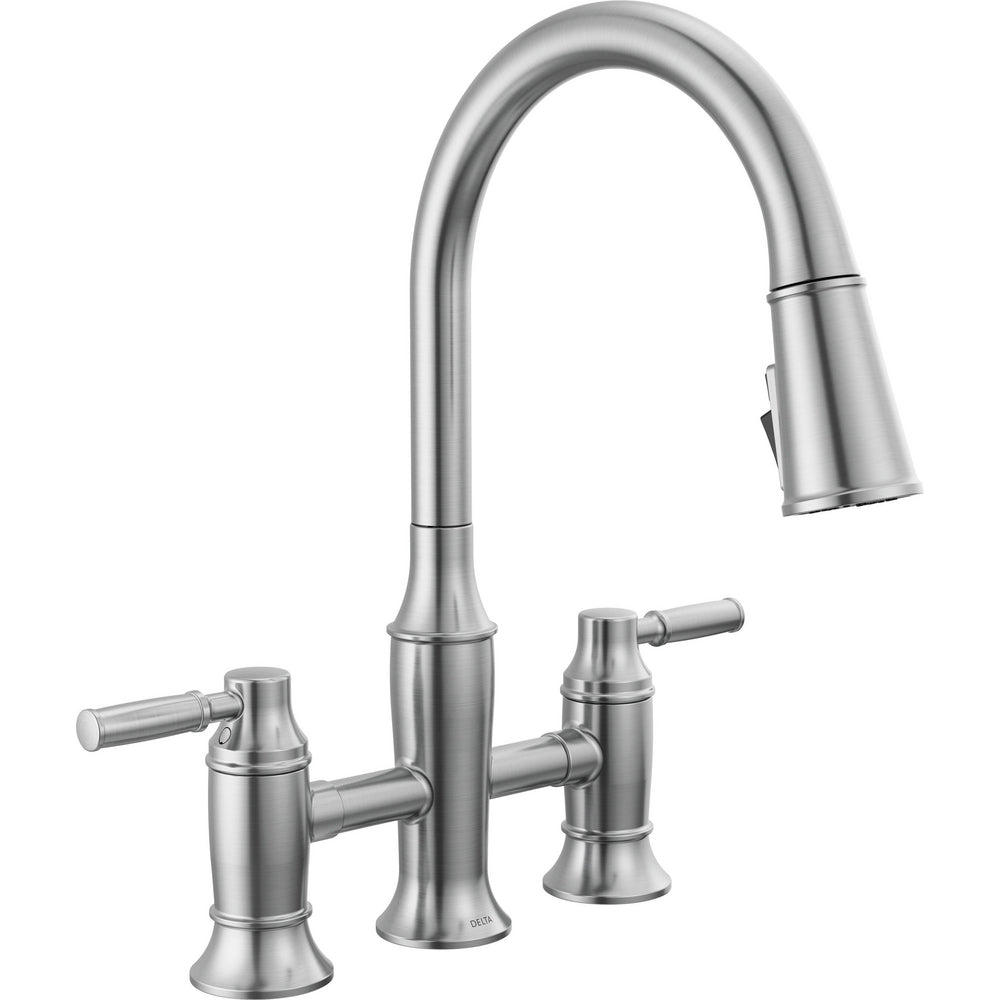 Delta Renaldi Two Handle Pull-Down Bridge Kitchen Faucet - 2384L