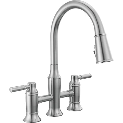 Delta Renaldi Two Handle Pull-Down Bridge Kitchen Faucet - 2384L