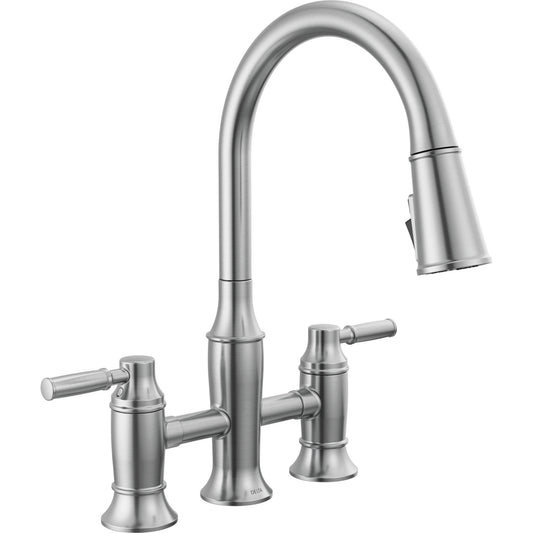 Delta Renaldi Two Handle Pull-Down Bridge Kitchen Faucet - 2384L
