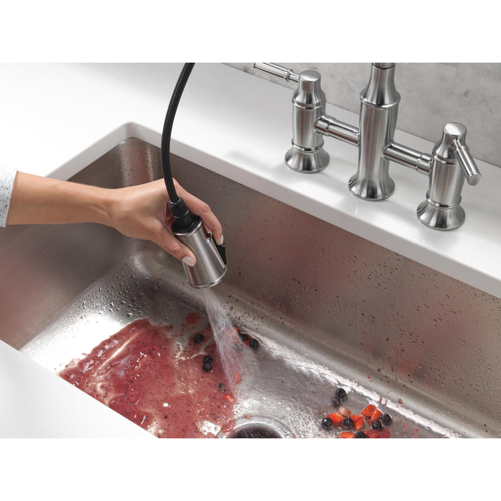 Delta Renaldi Two Handle Pull-Down Bridge Kitchen Faucet - 2384L