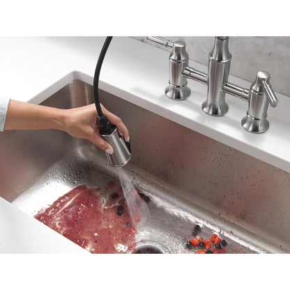 Delta Renaldi Two Handle Pull-Down Bridge Kitchen Faucet - 2384L