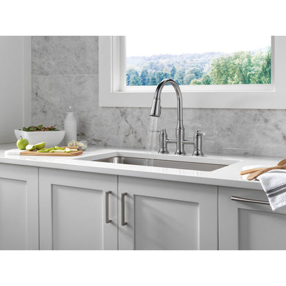 Delta Renaldi Two Handle Pull-Down Bridge Kitchen Faucet - 2384L