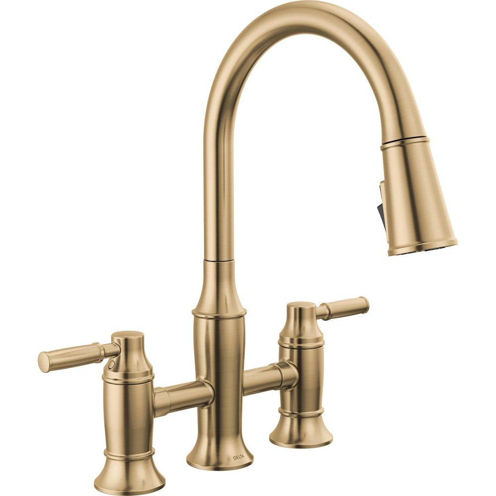 Delta Renaldi Two Handle Pull-Down Bridge Kitchen Faucet - 2384L
