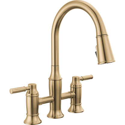 Delta Renaldi Two Handle Pull-Down Bridge Kitchen Faucet - 2384L