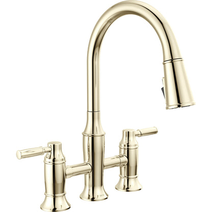 Delta Renaldi Two Handle Pull-Down Bridge Kitchen Faucet - 2384L