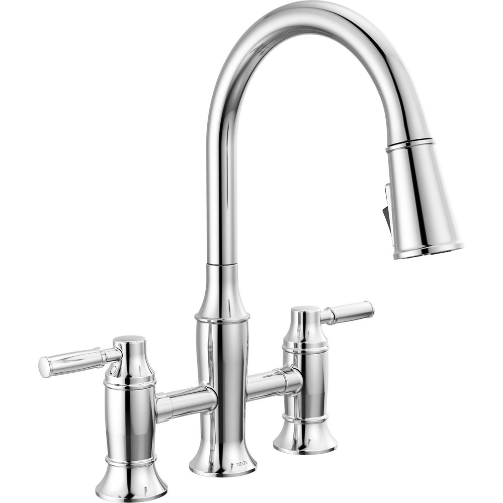 Delta Renaldi Two Handle Pull-Down Bridge Kitchen Faucet - 2384L