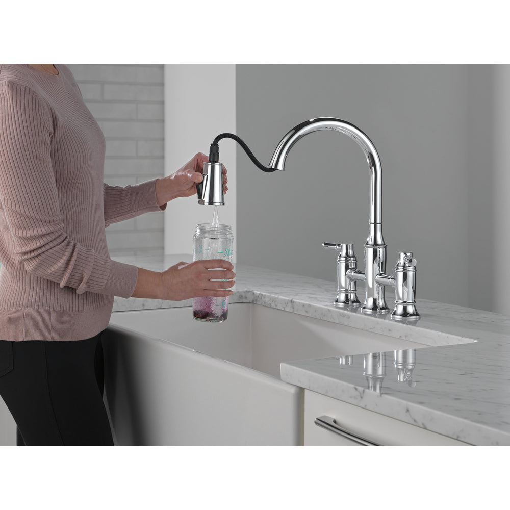 Delta Renaldi Two Handle Pull-Down Bridge Kitchen Faucet - 2384L