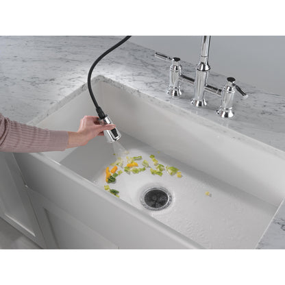 Delta Renaldi Two Handle Pull-Down Bridge Kitchen Faucet - 2384L