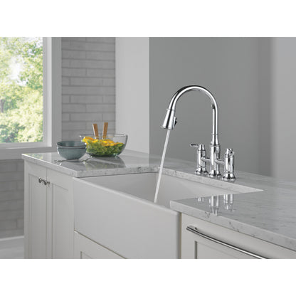 Delta Renaldi Two Handle Pull-Down Bridge Kitchen Faucet - 2384L