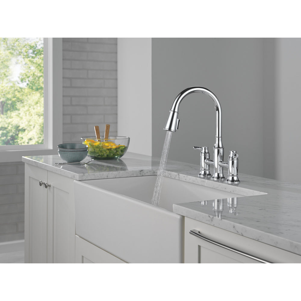 Delta Renaldi Two Handle Pull-Down Bridge Kitchen Faucet - 2384L