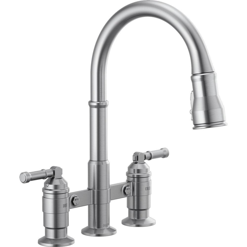 Delta Broderick Two Handle Pull-Down Bridge Kitchen Faucet - 2390L