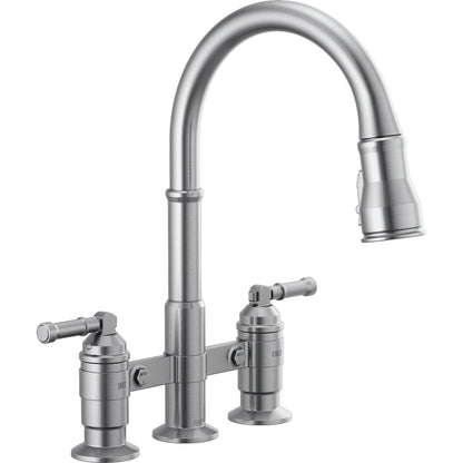 Delta Broderick Two Handle Pull-Down Bridge Kitchen Faucet - 2390L