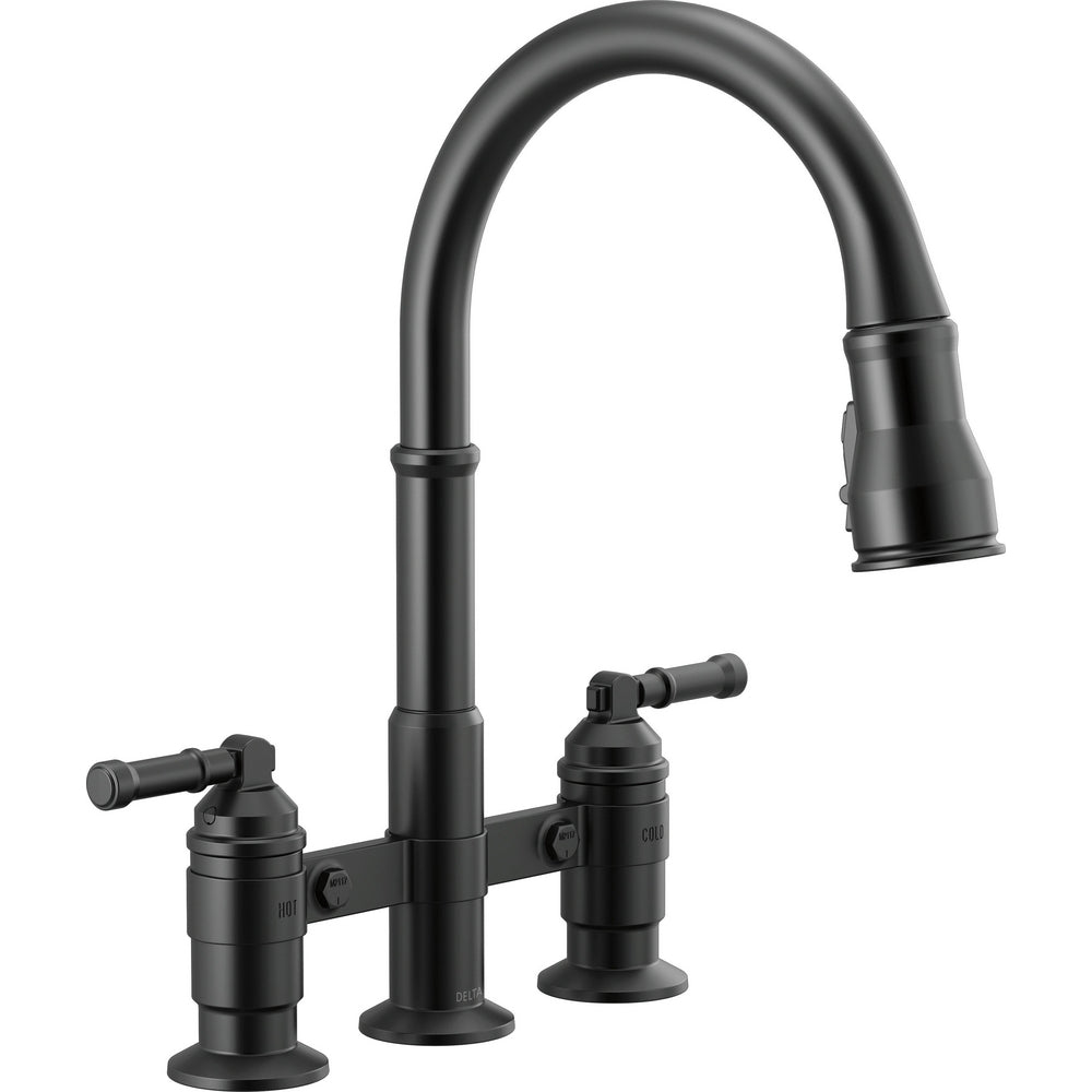 Delta Broderick Two Handle Pull-Down Bridge Kitchen Faucet - 2390L