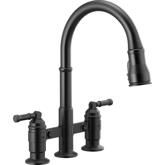 Delta Broderick Two Handle Pull-Down Bridge Kitchen Faucet - 2390L