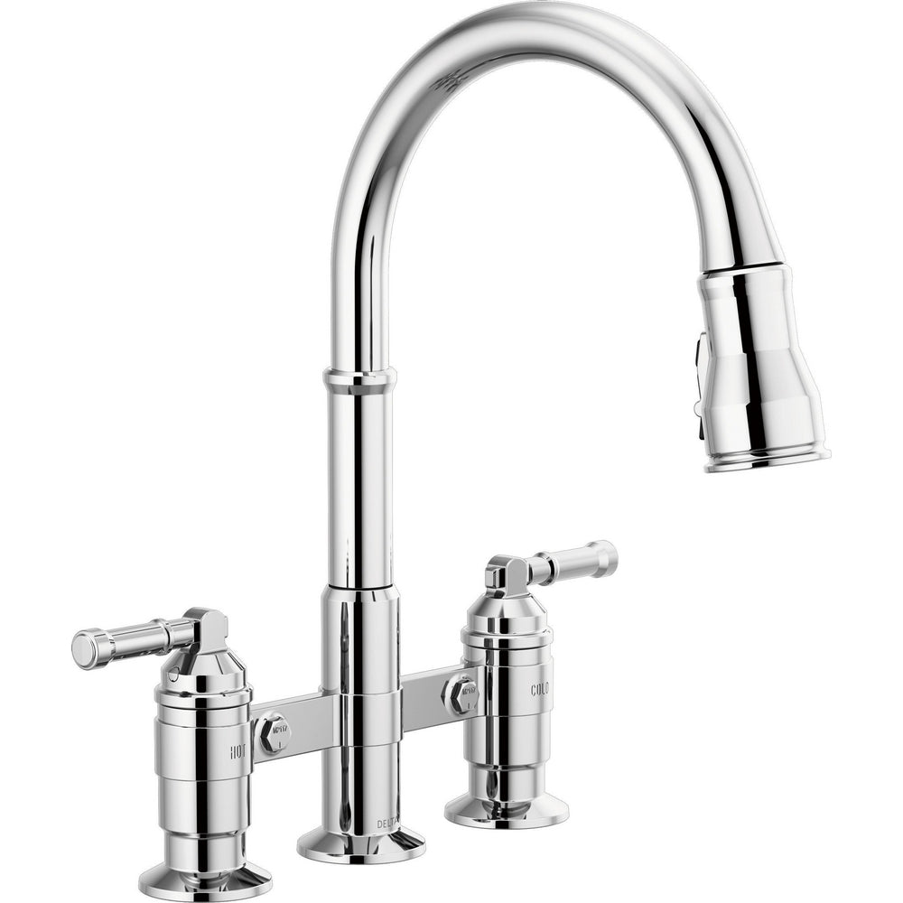 Delta Broderick Two Handle Pull-Down Bridge Kitchen Faucet - 2390L