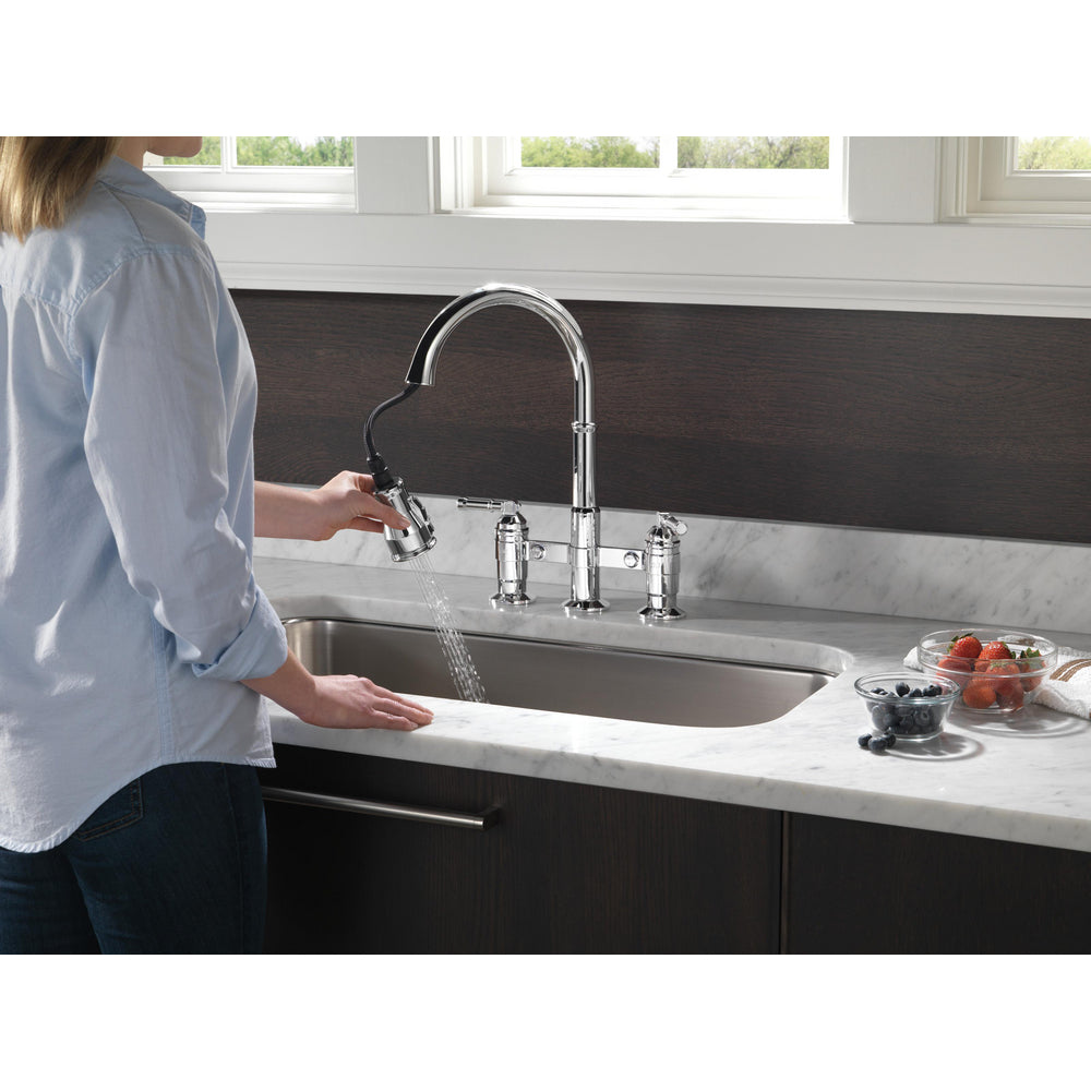 Delta Broderick Two Handle Pull-Down Bridge Kitchen Faucet - 2390L