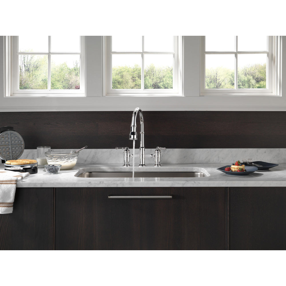 Delta Broderick Two Handle Pull-Down Bridge Kitchen Faucet - 2390L