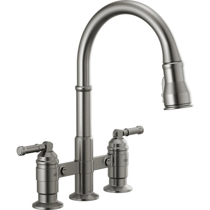 Delta Broderick Two Handle Pull-Down Bridge Kitchen Faucet - 2390L