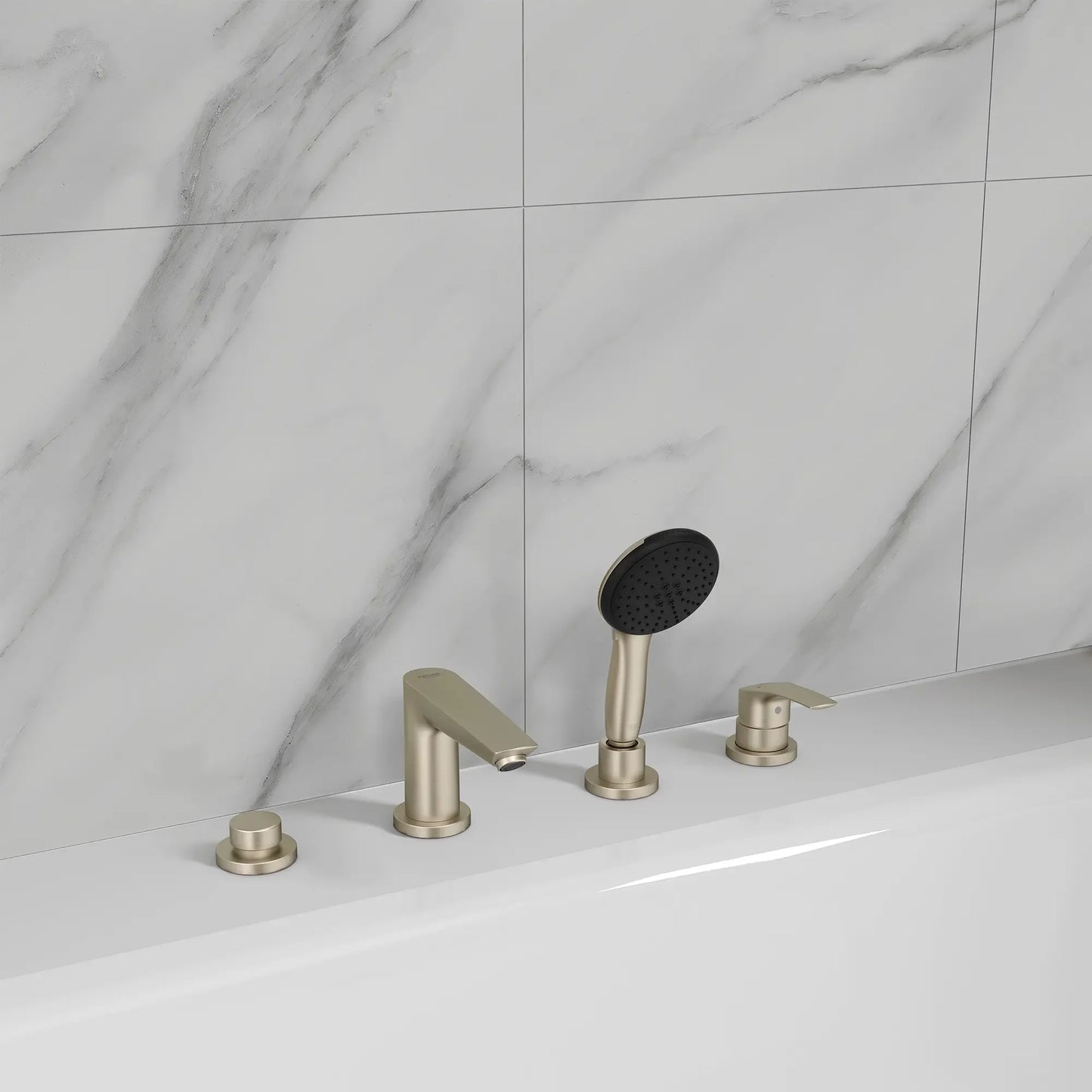 Robinet de baignoire romain monotrou Grohe Eurosmart à 4 trous, montage sur le pont, avec douchette à main de 1,5 gpm - 25277