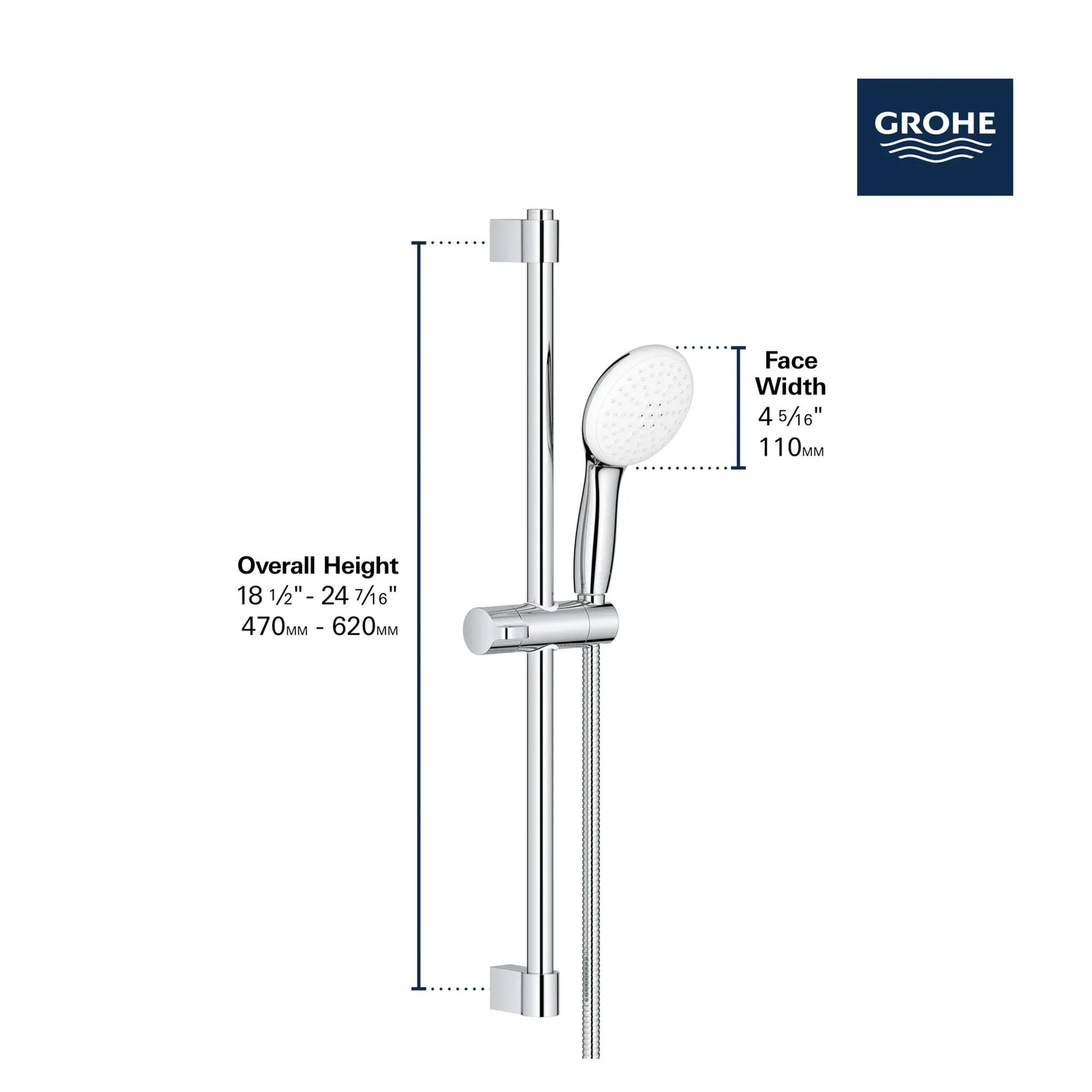 Grohe Tempesta Round 110 24" Shower Rail Set, 2-Spray, 1.5 GPM (5.7 L/min) - 26077