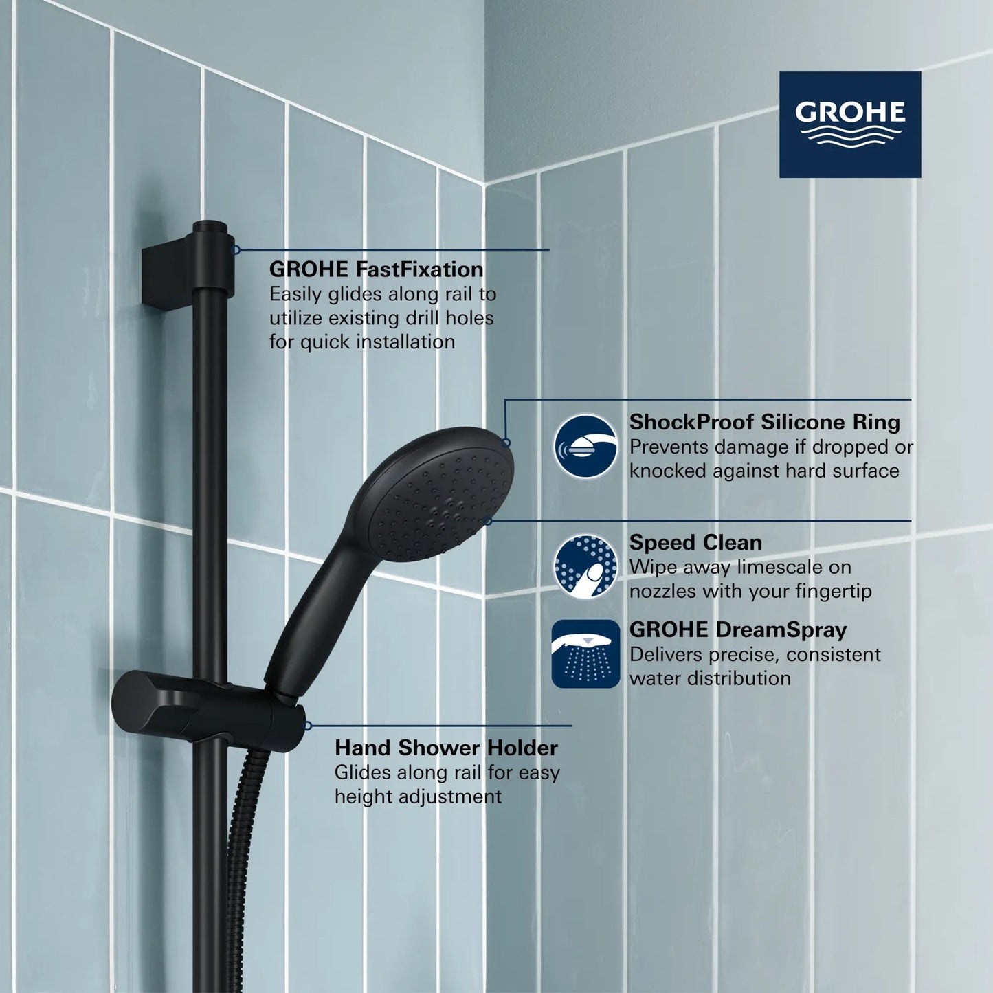 Grohe Tempesta Round 110 24" Shower Rail Set, 2-Spray, 1.5 GPM (5.7 L/min) - 26077