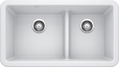 Blanco Ikon 33 Double Bowl Low Divide Undermount Apron Front Silgranit Kitchen Sink
