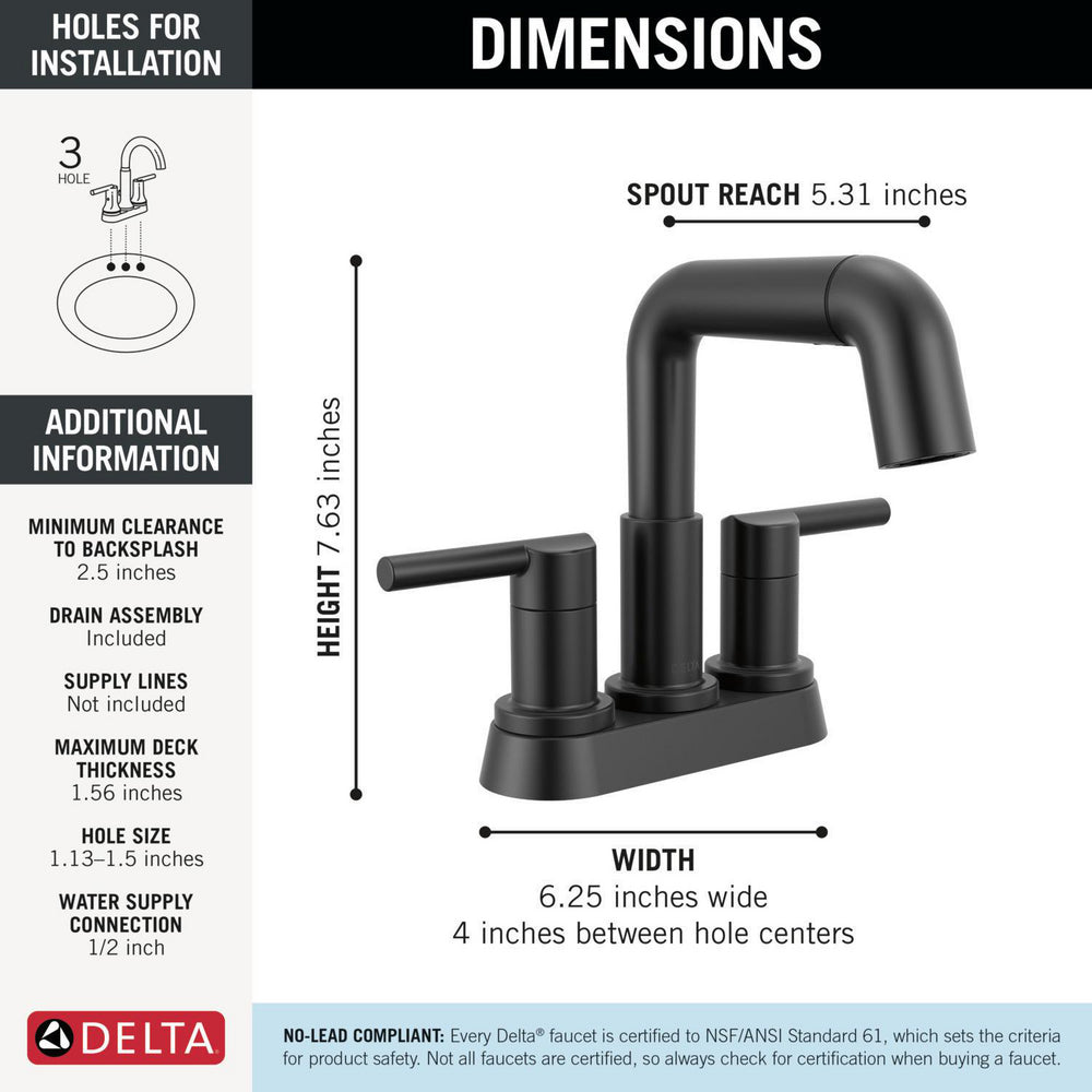 Robinet de salle de bain Delta Nicoli à deux poignées, à bec rétractable, entraxe 20 cm - 25849LF