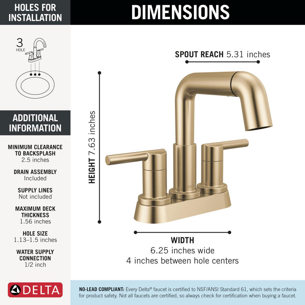 Robinet de salle de bain Delta Nicoli à deux poignées, à bec rétractable, entraxe 20 cm - 25849LF