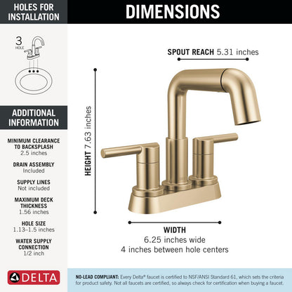 Robinet de salle de bain Delta Nicoli à deux poignées, à bec rétractable, entraxe 20 cm - 25849LF