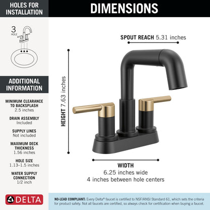 Robinet de salle de bain Delta Nicoli à deux poignées, à bec rétractable, entraxe 20 cm - 25849LF