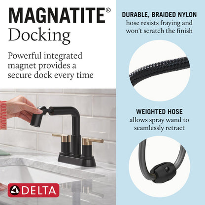 Robinet de salle de bain Delta Nicoli à deux poignées, à bec rétractable, entraxe 20 cm - 25849LF