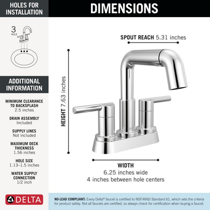 Robinet de salle de bain Delta Nicoli à deux poignées, à bec rétractable, entraxe 20 cm - 25849LF