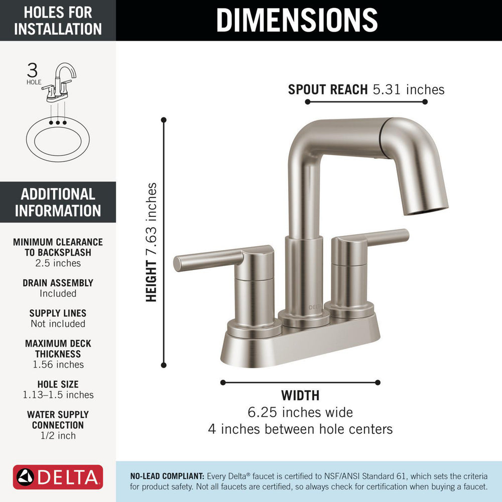 Robinet de salle de bain Delta Nicoli à deux poignées, à bec rétractable, entraxe 20 cm - 25849LF
