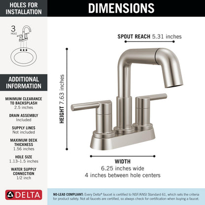 Robinet de salle de bain Delta Nicoli à deux poignées, à bec rétractable, entraxe 20 cm - 25849LF