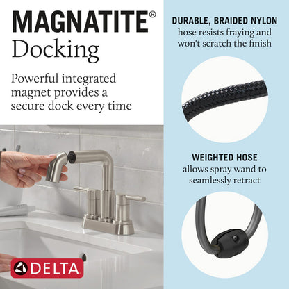 Robinet de salle de bain Delta Nicoli à deux poignées, à bec rétractable, entraxe 20 cm - 25849LF