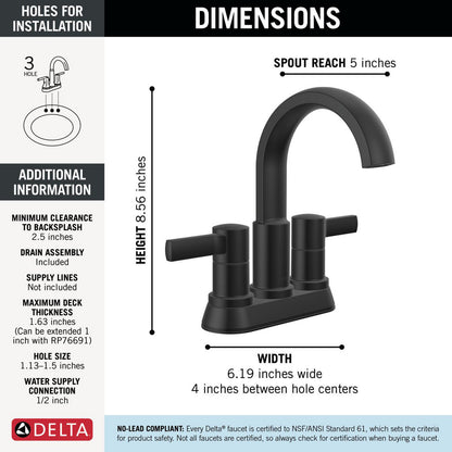 Robinet de salle de bain Delta Albion à deux poignées et entraxe de 10,16 cm - 25855LF