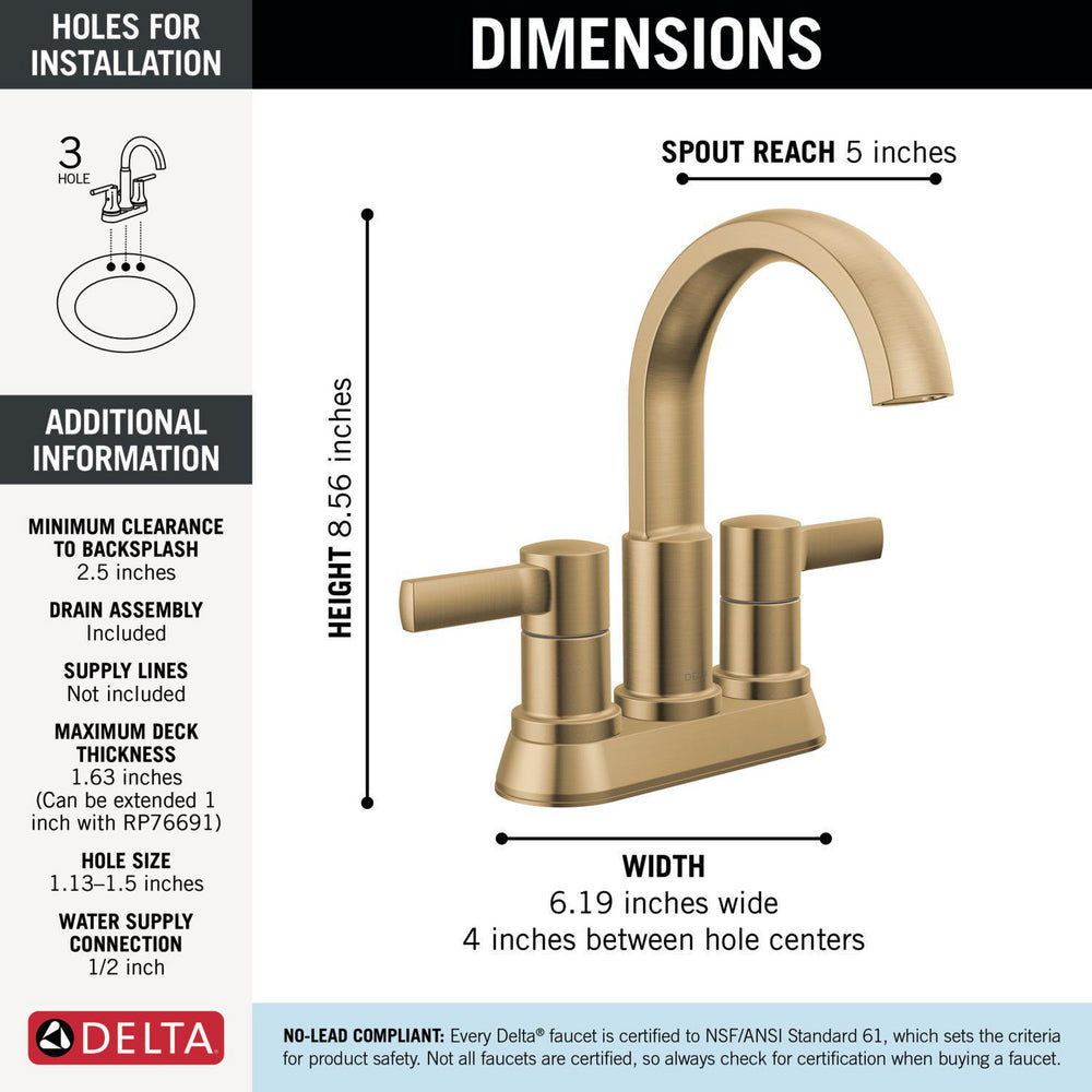 Robinet de salle de bain Delta Albion à deux poignées et entraxe de 10,16 cm - 25855LF