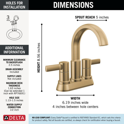 Robinet de salle de bain Delta Albion à deux poignées et entraxe de 10,16 cm - 25855LF